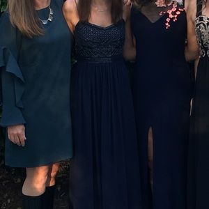 Navy Blue Beaded Formal Dress